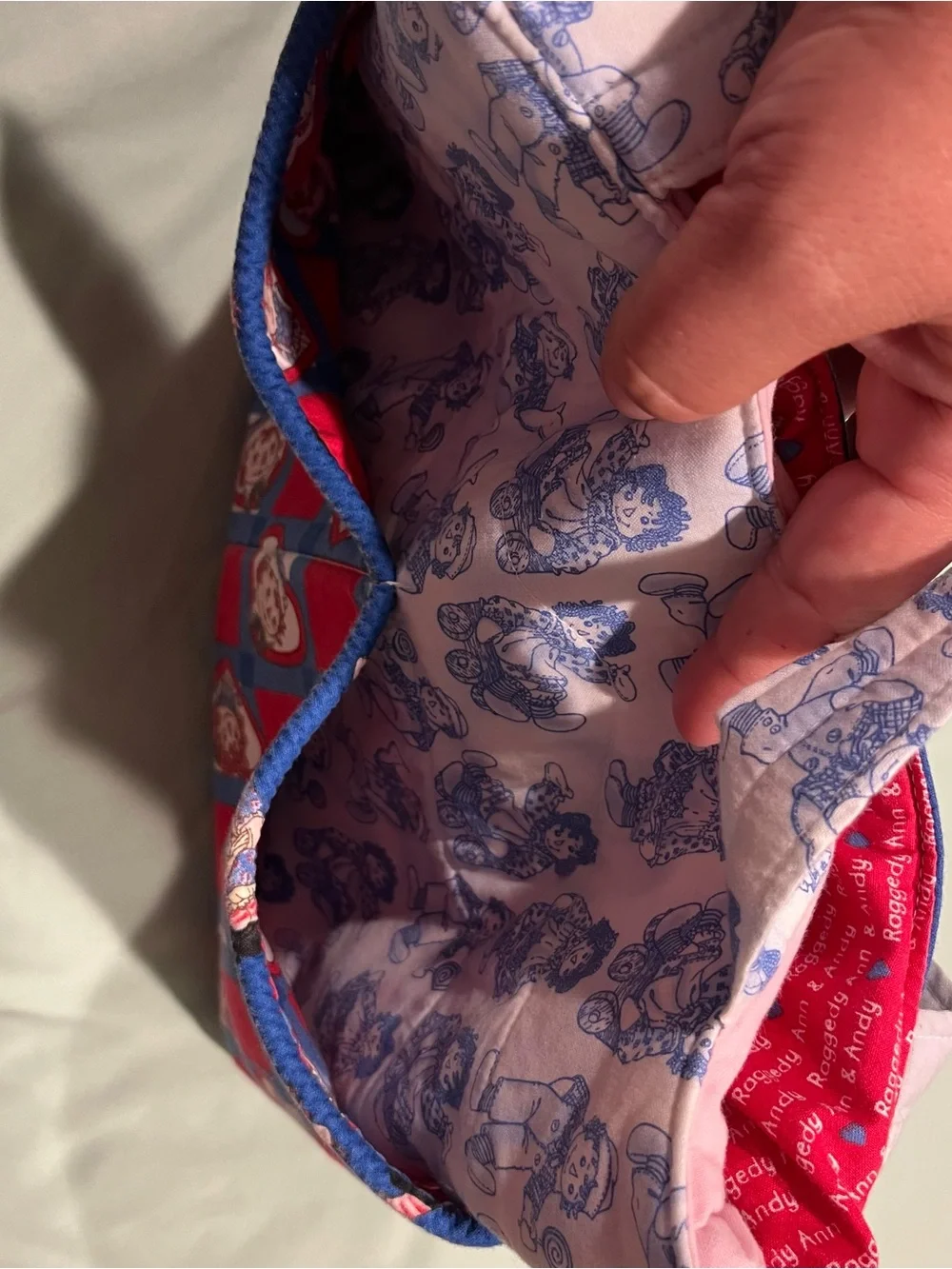 Vintage Raggedy Ann, Raggedy Andy quilted tote